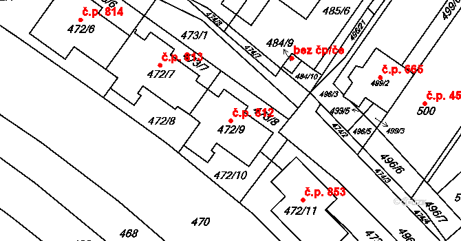 Žebětín 812, Brno na parcele st. 472/9 v KÚ Žebětín, Katastrální mapa