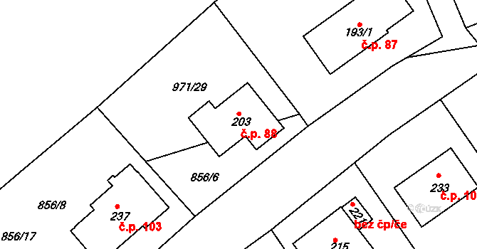 Vysoká 88 na parcele st. 203 v KÚ Vysoká u Havlíčkova Brodu, Katastrální mapa