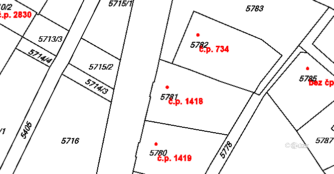 Varnsdorf 1418 na parcele st. 5781 v KÚ Varnsdorf, Katastrální mapa