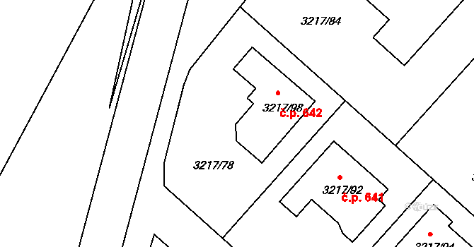 Veselí nad Lužnicí I 642, Veselí nad Lužnicí na parcele st. 3217/98 v KÚ Veselí nad Lužnicí, Katastrální mapa