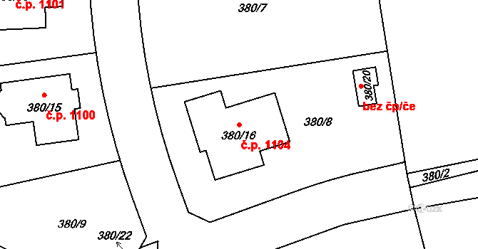 Černice 1104, Plzeň na parcele st. 380/16 v KÚ Černice, Katastrální mapa