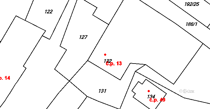 Číměř 13 na parcele st. 132 v KÚ Číměř nad Jihlavou, Katastrální mapa