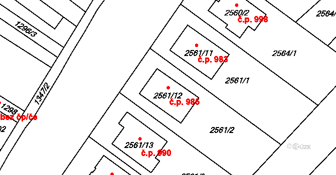 Lužice 985 na parcele st. 2561/12 v KÚ Lužice u Hodonína, Katastrální mapa