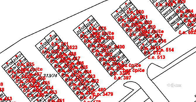Vyškov-Předměstí 393, Vyškov na parcele st. 340/122 v KÚ Vyškov, Katastrální mapa