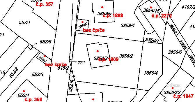 Předměstí 1809, Litoměřice na parcele st. 3856/3 v KÚ Litoměřice, Katastrální mapa