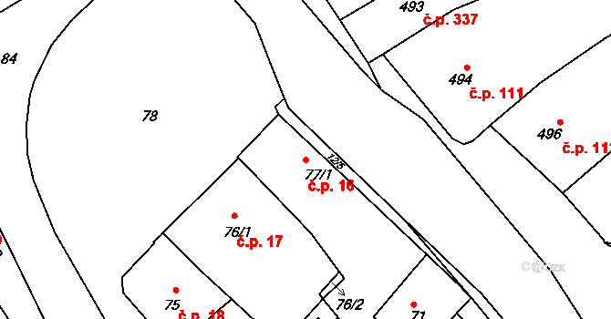 Měřín 16 na parcele st. 77/1 v KÚ Měřín, Katastrální mapa