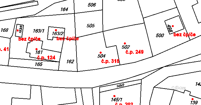 Březnice 315 na parcele st. 504 v KÚ Březnice u Zlína, Katastrální mapa