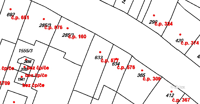 Kateřinky 577, Opava na parcele st. 633 v KÚ Kateřinky u Opavy, Katastrální mapa