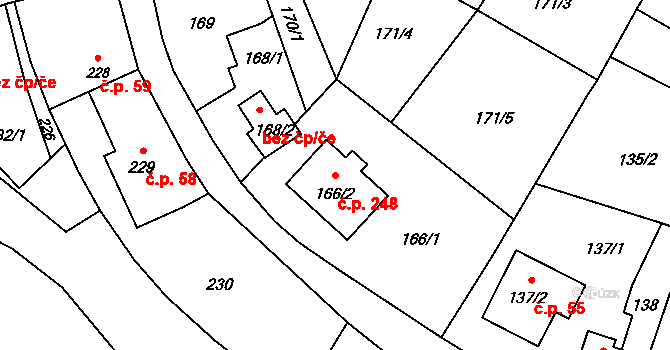 Chuchelná 248 na parcele st. 166/2 v KÚ Chuchelná, Katastrální mapa