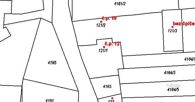 Bilinka 12, Bernartice na parcele st. 121/1 v KÚ Bilinka, Katastrální mapa