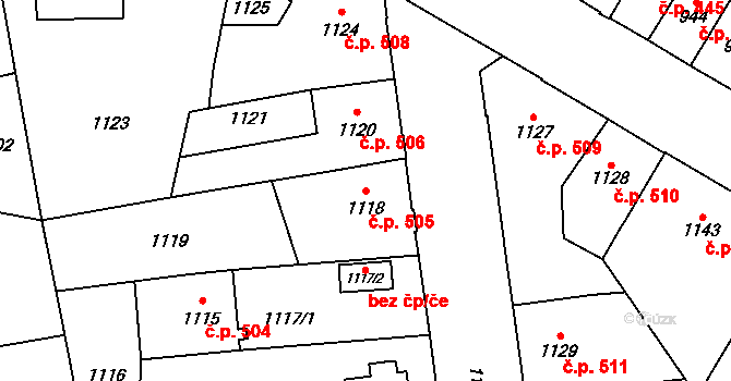 Český Těšín 505 na parcele st. 1118 v KÚ Český Těšín, Katastrální mapa
