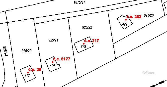 Vlkančice 217 na parcele st. 279 v KÚ Vlkančice, Katastrální mapa