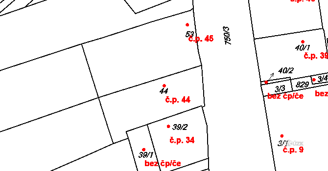 Mlékojedy 44, Neratovice na parcele st. 44 v KÚ Mlékojedy u Neratovic, Katastrální mapa