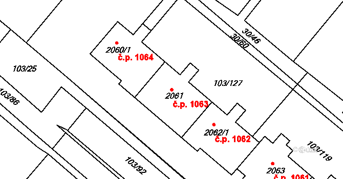 Neratovice 1063 na parcele st. 2061 v KÚ Neratovice, Katastrální mapa