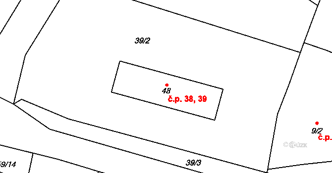 Lichoceves 38,39 na parcele st. 48 v KÚ Lichoceves, Katastrální mapa