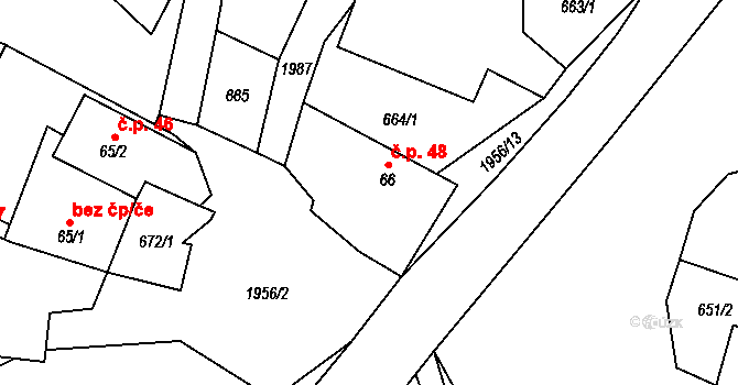 Šebířov 48 na parcele st. 66 v KÚ Šebířov, Katastrální mapa