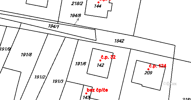 Srby 32 na parcele st. 142 v KÚ Srby u Horšovského Týna, Katastrální mapa
