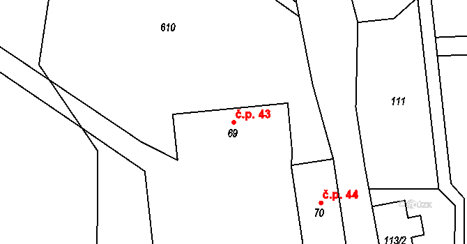Rožmitál 43, Broumov na parcele st. 69 v KÚ Rožmitál, Katastrální mapa