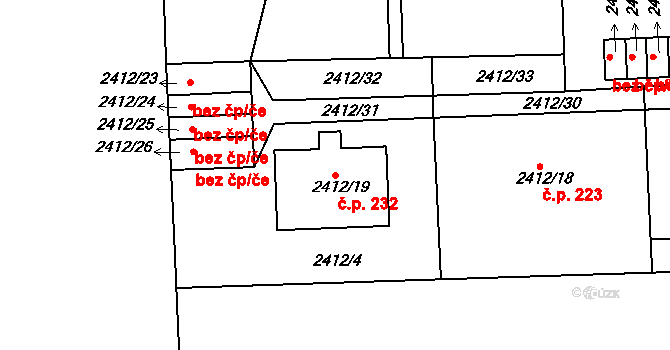 Cihelny 232, Jaroměř na parcele st. 2412/19 v KÚ Jaroměř, Katastrální mapa