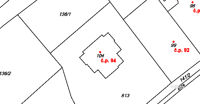 Semonice 94, Jaroměř na parcele st. 104 v KÚ Semonice, Katastrální mapa