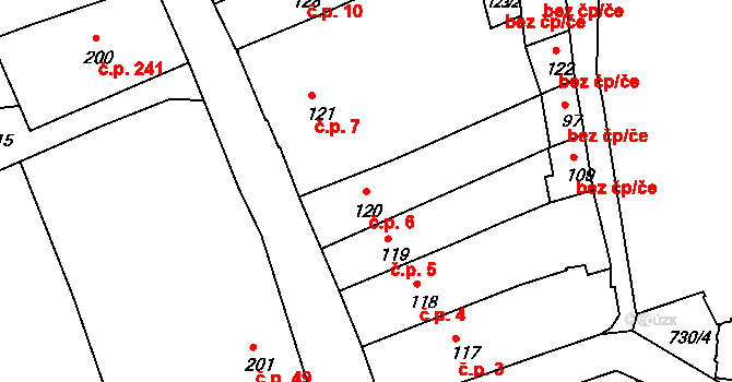 Broumov 6 na parcele st. 120 v KÚ Broumov, Katastrální mapa