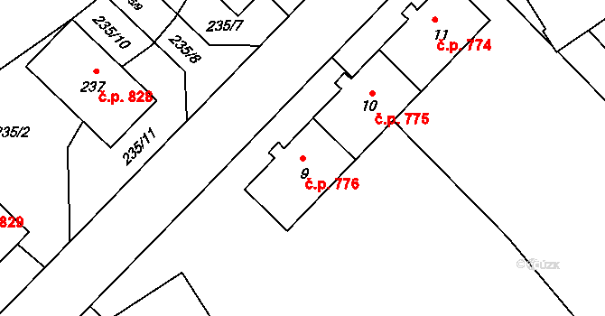Kopřivnice 776 na parcele st. 9 v KÚ Kopřivnice, Katastrální mapa