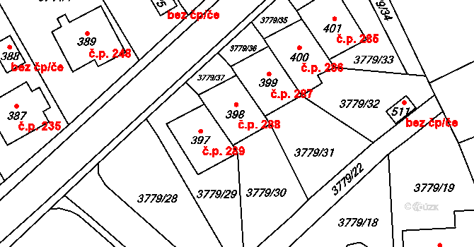Besednice 288 na parcele st. 398 v KÚ Besednice, Katastrální mapa