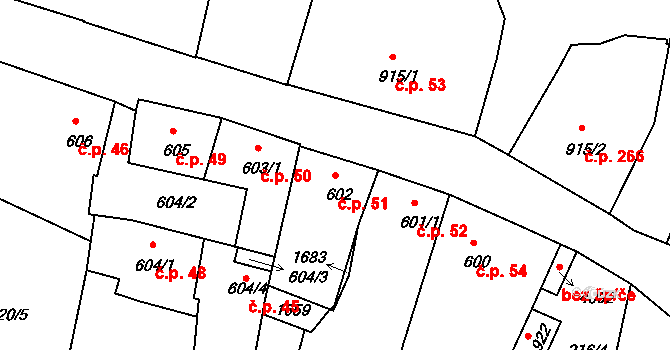 Plešivec 51, Český Krumlov na parcele st. 602 v KÚ Český Krumlov, Katastrální mapa