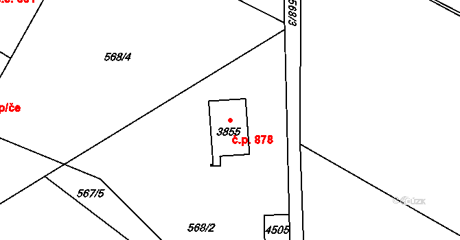 Ostravice 878 na parcele st. 3855 v KÚ Staré Hamry 2, Katastrální mapa
