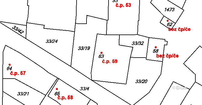 Petrovice 59, Štoky na parcele st. 63 v KÚ Petrovice u Štoků, Katastrální mapa