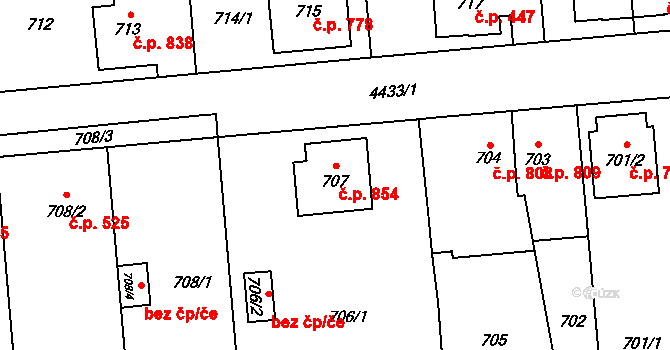 Chotěboř 854 na parcele st. 707 v KÚ Chotěboř, Katastrální mapa