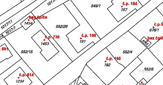 Šťáhlavy 166 na parcele st. 191 v KÚ Šťáhlavy, Katastrální mapa
