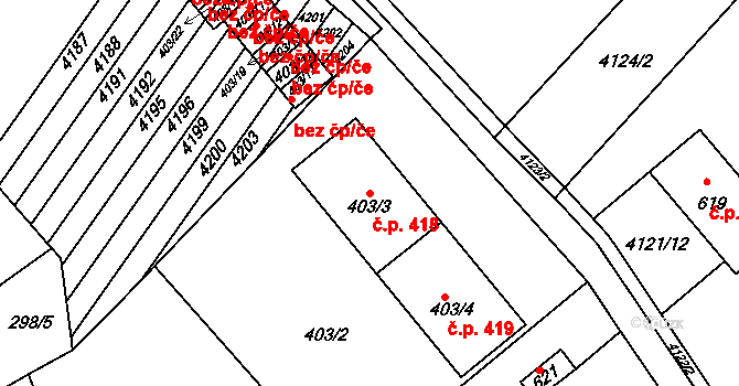 Boleradice 418 na parcele st. 403/3 v KÚ Boleradice, Katastrální mapa