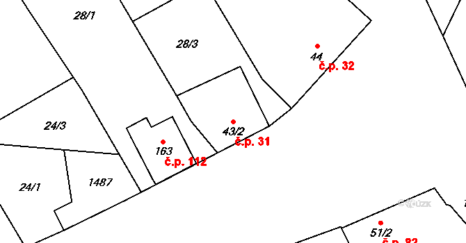 Chvalnov 31, Chvalnov-Lísky na parcele st. 43/2 v KÚ Chvalnov, Katastrální mapa