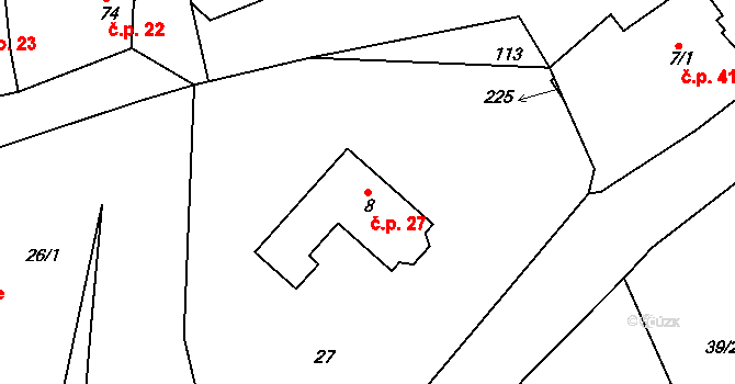 Tučapy 27, Holešov na parcele st. 8 v KÚ Tučapy u Holešova, Katastrální mapa