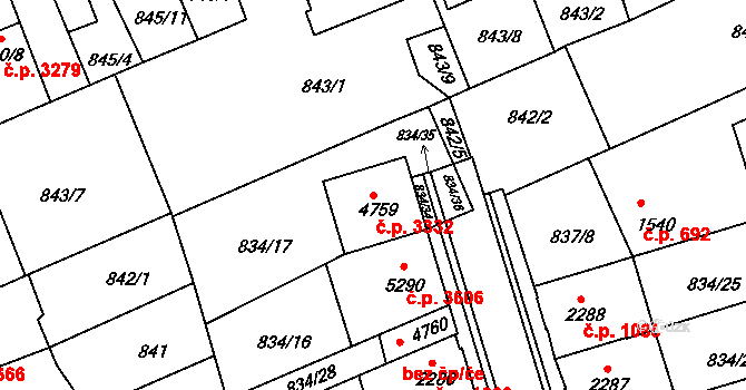 Kroměříž 3332 na parcele st. 4759 v KÚ Kroměříž, Katastrální mapa