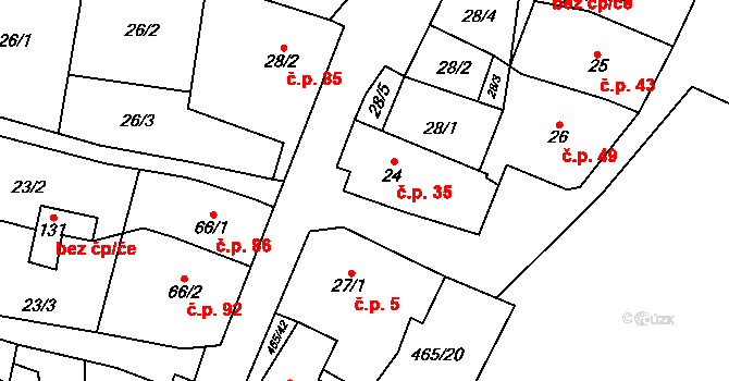 Hrochov 35, Lipová na parcele st. 24 v KÚ Hrochov, Katastrální mapa