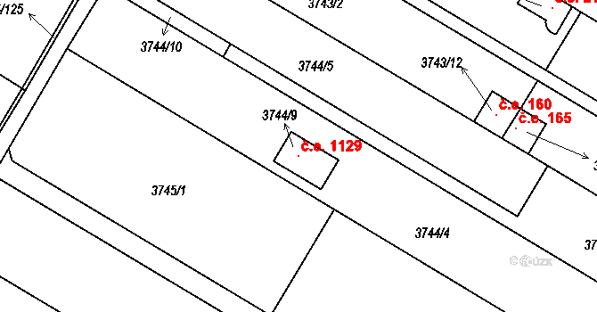 Roudnice nad Labem 1129 na parcele st. 3744/9 v KÚ Roudnice nad Labem, Katastrální mapa