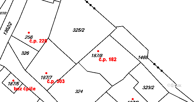 Vranov nad Dyjí 182 na parcele st. 187/8 v KÚ Vranov nad Dyjí, Katastrální mapa