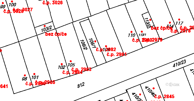Znojmo 2982 na parcele st. 106/1 v KÚ Znojmo-Louka, Katastrální mapa