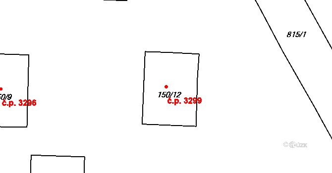 Znojmo 3299 na parcele st. 150/12 v KÚ Znojmo-Louka, Katastrální mapa