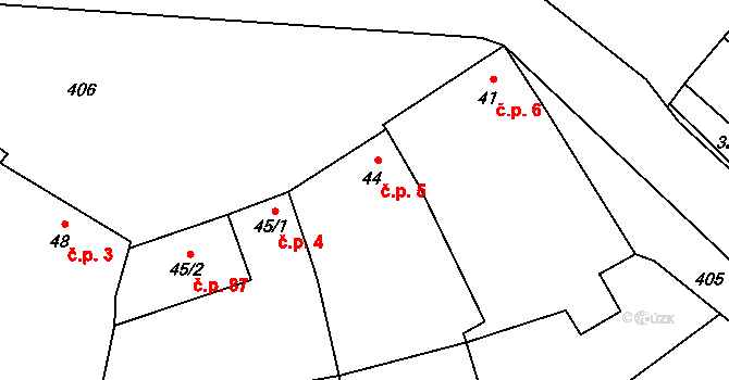 Věžky 5 na parcele st. 44 v KÚ Věžky u Přerova, Katastrální mapa