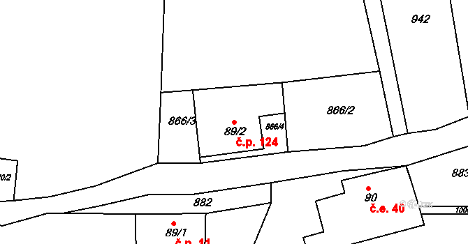Rožany 124, Šluknov na parcele st. 89/2 v KÚ Rožany, Katastrální mapa