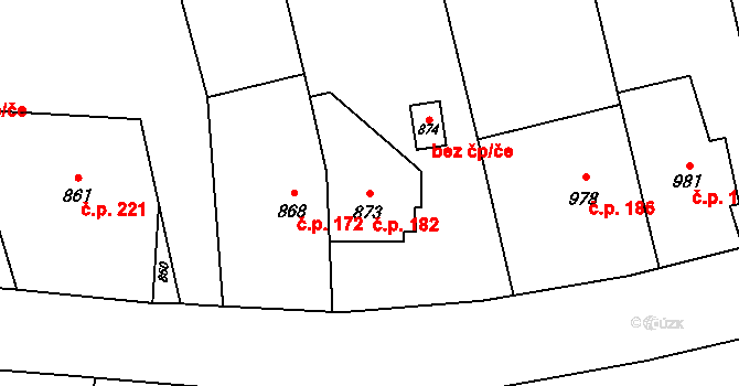 Přerov XII-Žeravice 182, Přerov na parcele st. 873 v KÚ Žeravice, Katastrální mapa