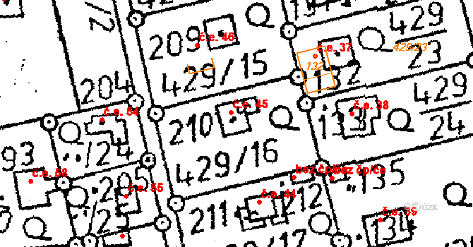Černíny 45 na parcele st. 210 v KÚ Černíny, Katastrální mapa