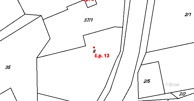 Víckovice 13, Třebětín na parcele st. 8 v KÚ Víckovice, Katastrální mapa