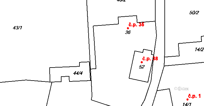 Krchlebská Lhota 35, Zbýšov na parcele st. 36 v KÚ Krchlebská Lhota, Katastrální mapa