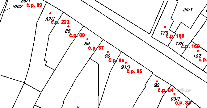 Lišov 86 na parcele st. 90 v KÚ Lišov, Katastrální mapa