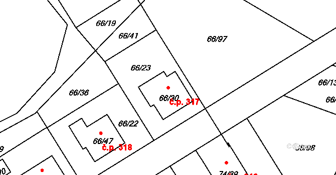 Stará Pohůrka 317, Srubec na parcele st. 66/30 v KÚ Srubec, Katastrální mapa