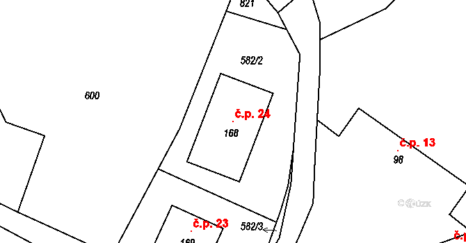 Dubovka 24, Psáře na parcele st. 168 v KÚ Psáře, Katastrální mapa